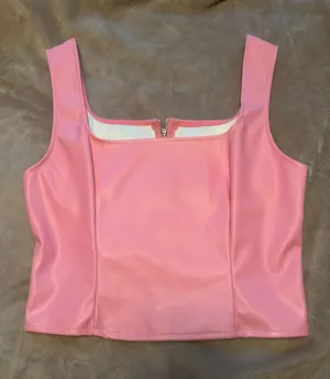 SXY Faux Leather Zip-Up Cropped Tank Top thumbnail 1