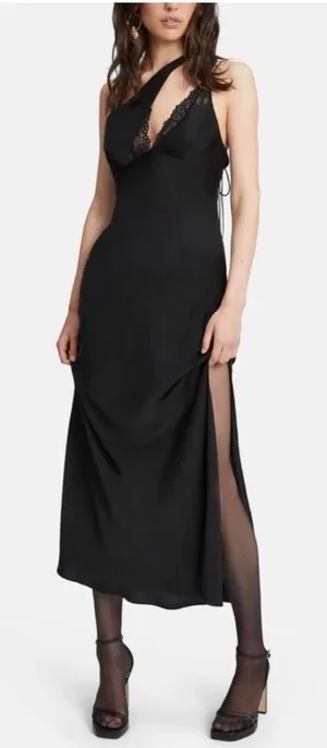 NEW Bardot Lamont Black Satin Slip Dress Size XXL/US 12 Midi‎ Lace thumbnail 1