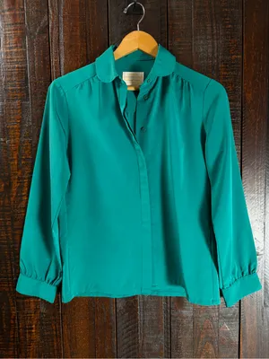 Vintage Pendleton Emerald Green Long-Sleeve Button-Front Blouse thumbnail 2