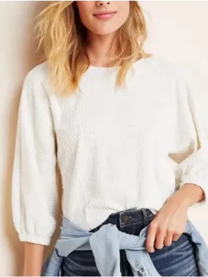 Anthropologie Arya Textured Scoopneck Boho Sweater 3/4 Balloon Sleeve Size XS thumbnail 1