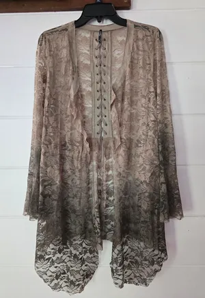 Lace Sheer Open-Front Tunic Cardigan - Taupe Ombre STUNNING LACE Medium thumbnail 1