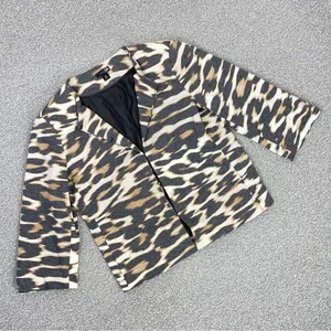 East 5th Animal‎ Leopard Print Ponte Knit Crop Blazer Jacket White Tan Medium thumbnail 14