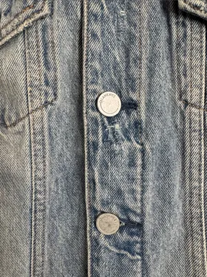 Blanknyc Denim Jacket Distressed Medium Wash Raw Frayed Hem Cropped Y2K size XS thumbnail 8