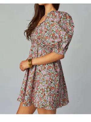 Buddy Love Poppy Puff Sleeve Mini Dress Windsor Women’s Small Pink Floral Ruffle thumbnail 3