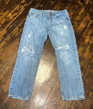 American Eagle size 2 distressed straight light wash jeans thumbnail 1