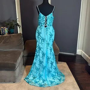 Women’s Blue Mermaid Fit Prom Party Dress Sparkly Sequins Leg Slit Size 12 thumbnail 4