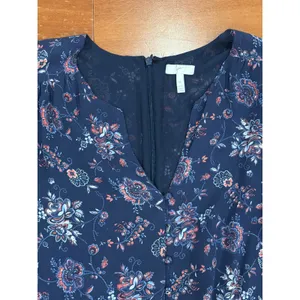 Joie Romper Womens Navy Blue Floral Ruffle Long Sleeve V-Neck Size M thumbnail 4