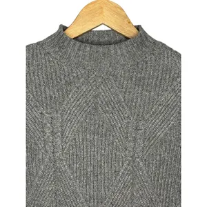 Liz Claiborne Sweater Womens Small Gray Metallic Knit Mock Neck Diamond Ribbed‎ thumbnail 2