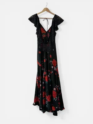 Free People Warm‎ Hearts Satin Midi Dress Size XS Lace Floral Dainty Romantic thumbnail 11