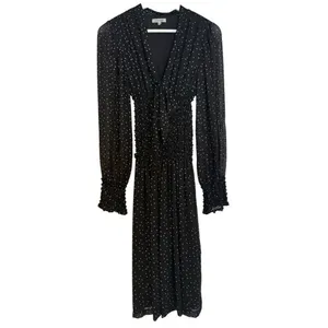 Max studio black polka dot smocked waist long sleeve dress size small thumbnail 9