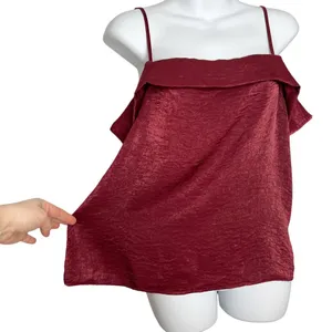 Burgundy Wine Off The Shoulder Spaghetti Strap Blouse thumbnail 3