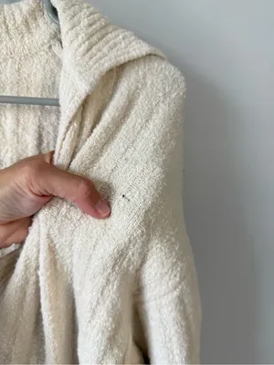 J. Crew Cozy Cream V-Neck Hooded Sweater with Pockets Ribbed Beige Cream Size M thumbnail 8
