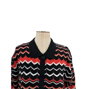 Seven Wonders‎ Andrea Knit Top Jaffa Combo Chevron Button Front Collared Size M thumbnail 3