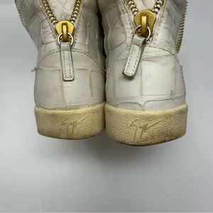 Giuseppe Zanotti Sz 5 EUR 36 Croc Embossed Leather High Top Sneakers Cream Gold thumbnail 10