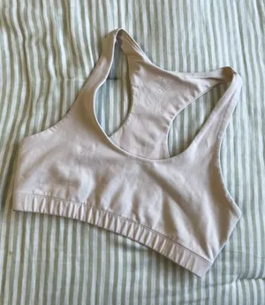 Mate The Label Organic Stretch Sports Bra Size Small Organic Cotton Cream Bone thumbnail 1