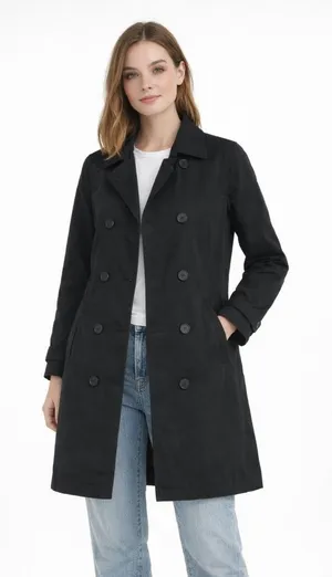 1 Madison Rain Trench Coat Womens Small Black Lined Jacket thumbnail 1