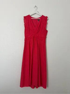 NWT Maggy London Coral Eyelet Midi Dress Size 6 Ruffle V-Neck thumbnail 5