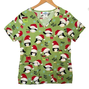 SB Scrub Christmas Penguins Scrub Top‎ Size XS Holiday Festive Work Style thumbnail 1