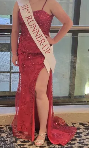 Clarisse Red Long Sequin High Slit Pageant Homecoming Formal Red Dress 6 thumbnail 1