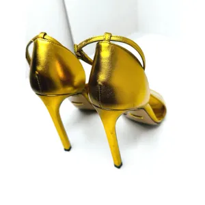 Gucci Cara Gold Metallic Leather Strappy High Heel Sandals EU 38 thumbnail 8