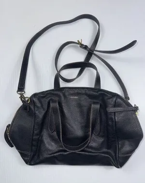 FOSSIL Black Leather Shoulder Bag Purse Crossbody Handbag Wide Zipped‎ Opening thumbnail 1
