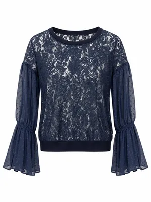 Free People Navy Lace Bell Sleeve Top Women’s XS thumbnail 2