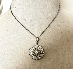 Circle rhinestone silver tone pendant necklace thumbnail 1