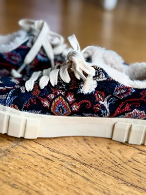 Farm Rio Ainika Tapestry Platform Sneakers Faux Fur Blue 8.5 NWOT thumbnail 11