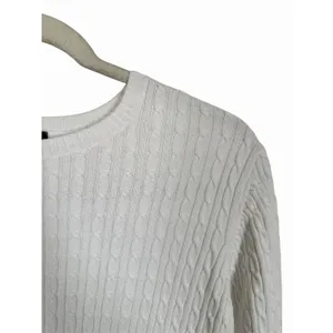 Lands' End Womens Sz M White Cable Knit Crew Neck Long Sleeve Pullover Sweater thumbnail 4
