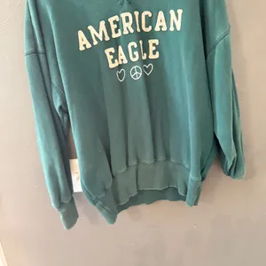 American Eagle Teal Green Oversized Graphic‎ Sweatshirt Peace Hearts XS Comfort thumbnail 3