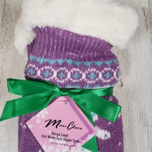 NWT Mari Clare Sherpa Lined Knit Winter Holiday Design No-Slip Slipper Socks thumbnail 3