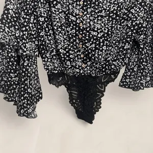Free People Ditsy Micro Floral black Bodysuit | Size XS Coquette Boho thumbnail 5
