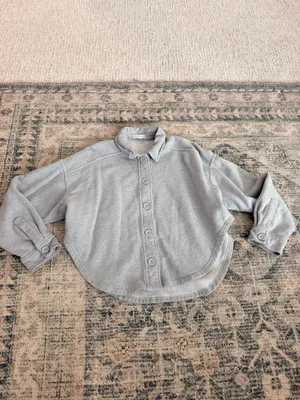 Good American heather gray cropped long sleeve shacket M thumbnail 5