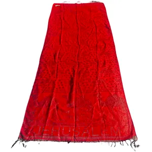 100% Cashmere Red Black Elephant Shawl Oversized Fringe Scarf Wrap thumbnail 5