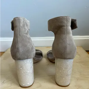 Jeffrey Campbell Lindsay Heels 3.5" sz 10 Suede Leather Nude Lucite Sparkle Heel thumbnail 3