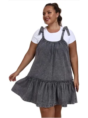 NEW Black Wash Tie Shoulder Sleeveless Denim Mini Dress S thumbnail 5