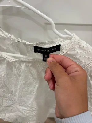 Banana Republic White Eyelet 100% Cotton Blouse thumbnail 3