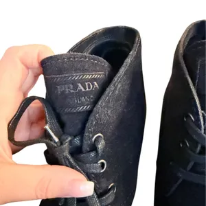 Quiet Luxury Prada Suede Wedge Ankle Boots Black‎ Size 37.5 thumbnail 5