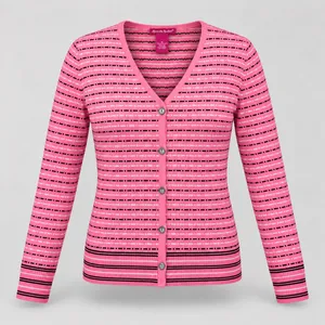 Alexandra Bartlett Tank Cardigan Set Pink Striped Cotton Size M Y2K Coquette thumbnail 1