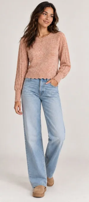 NWT Frye Marled Scalloped Knit Wool Sweater – Peach – S thumbnail 1