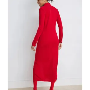 Polo Ralph Lauren Red Midi Shirt Dress MEDIUM Duster Preppy Jersey Designer $300 thumbnail 2