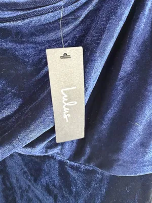 NWT Lulus Showing Off a Little Navy Velvet Asymmetrical Tulip Midi Dress Medium thumbnail 8