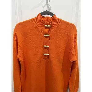 Lauren By Ralph Lauren Orange Fisherman Mock Neck Knit Sweater Sz S thumbnail 2