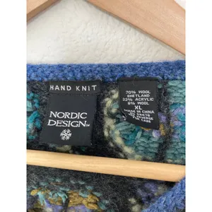 Vintage Nordic Design Hand Knit Wool Fair Isle Winter Cozy Cottage Sweater XL thumbnail 3