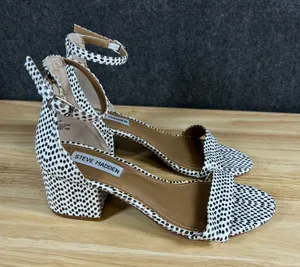 Steve Madden Irenee Polka Dot Block Heel Sandals Black White 7.5M thumbnail 1