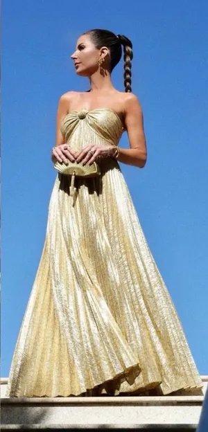NWOT Alexis Joya Pleated Strapless Metallic Gold Lame Maxi Dress RARE Size XS thumbnail 1