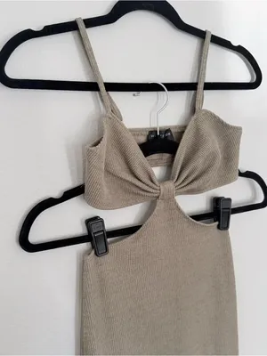 White Fox Boutique Taupe Cutout Knit Midi Dress thumbnail 4