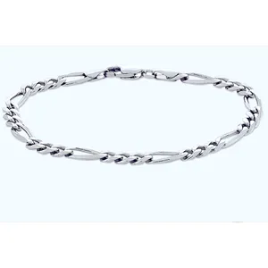 NEW Unisex Rhodium Plated 925 Sterling Silver‎ Figaro Chain Bracelet, 8” thumbnail 10
