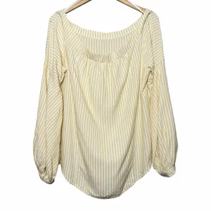 Maeve Anthropologie Clotille Off Shoulder Blouse Yellow Stripe Linen Blend Sz 14 thumbnail 5