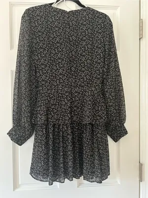 Lulu's Black Floral V-Neck Mini Dress. thumbnail 4